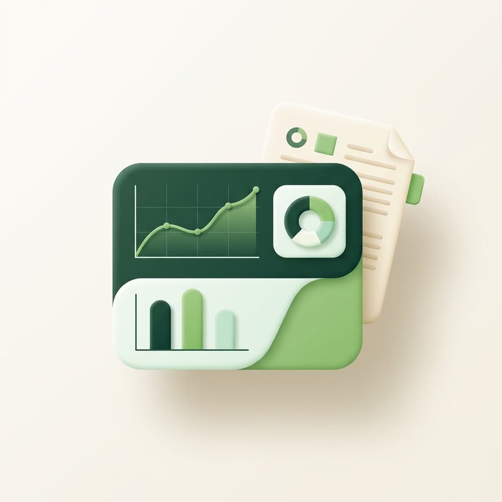 Illustration of an analytics dashboard with a growth chart, pie chart and report
